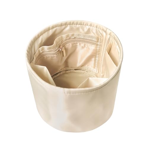 Purse Organizer Insert Nylon Round Bucket Bag Organizer for Handbag Small Tote Dividers Insert (Beige) | Nylon Handbag Dividers for Inside Purse,Roomy Organizer for Bucket Bag,Round/Circular Bag Insert,5 Pockets/2 Colors - color: Beige