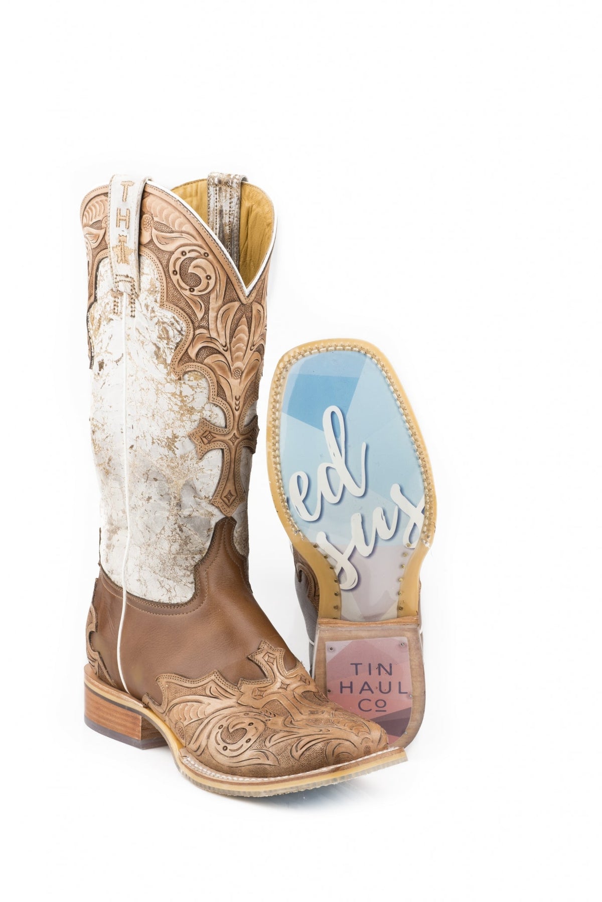 Tin Haul Ladies Square Toe Boots - Made in Heaven with Y'All Need Jesus Sole
