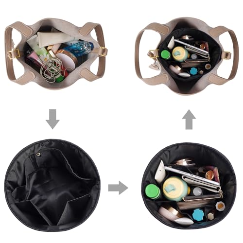 Purse Organizer Insert Nylon Round Bucket Bag Organizer for Handbag Small Tote Dividers Insert (Black) | Nylon Handbag Dividers for Inside Purse,Roomy Organizer for Bucket Bag,Round/Circular Bag Insert,5 Pockets/2 Colors - color: Black