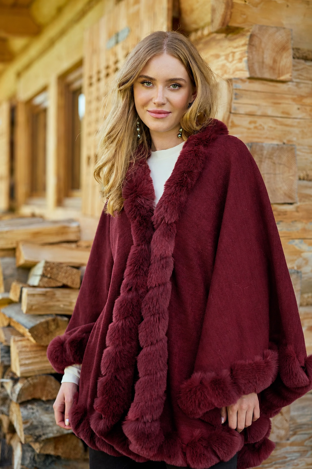 Saachi Style Faux Fur Cape Kimono