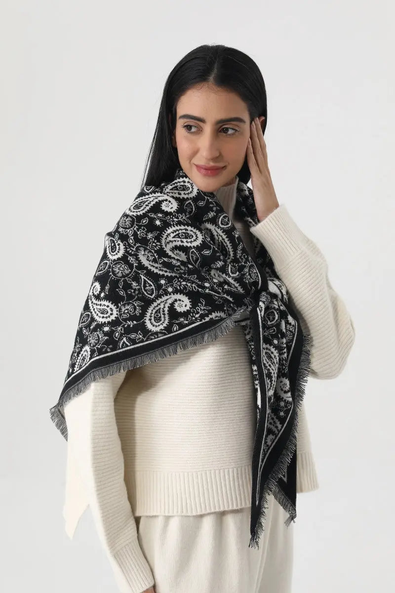 Leto Collection Women Paisley Print Tassel Triangle Warm Shawl Wrap 🪡